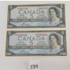 LOT OF 2 - 1954 CDN $5 BANKNOTES
