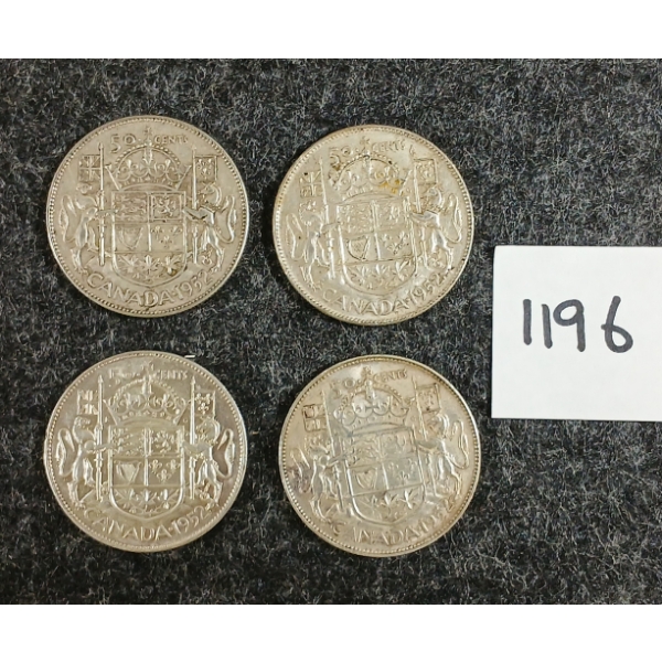 LOT OF 4 - 1952 CDN 50 CENT SILVER COINS