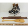 Image 1 : LOT OF 4 - 1960s ADIDAS BLACK-PRO ICE SKATES, FEATHER BRAND TOY PADDLE, ETC
