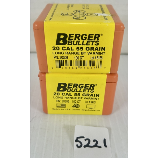 BULLETS: 200X BERGER .20 CAL 55GR. LRBT - SEALED 
