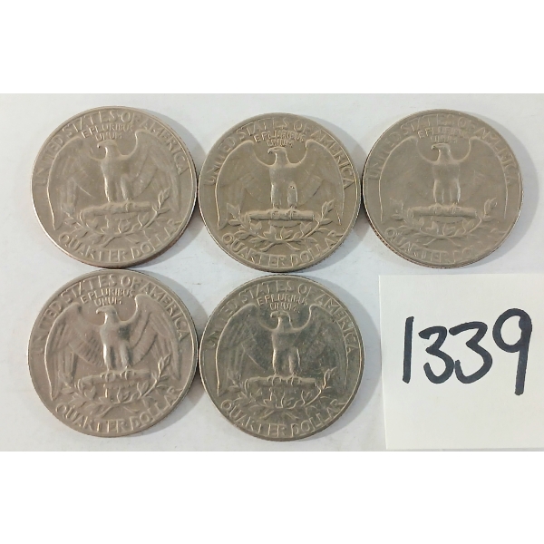 LOT OF 5 - 1942 U.S. 25 CENT SILVER COINS