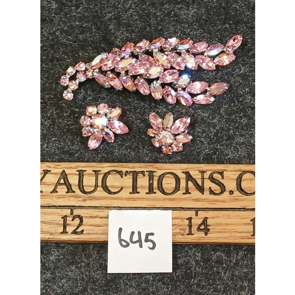 LOT OF 2 - SHERMAN PINK TONE CLIP-ON EARRINGS & BROOCH