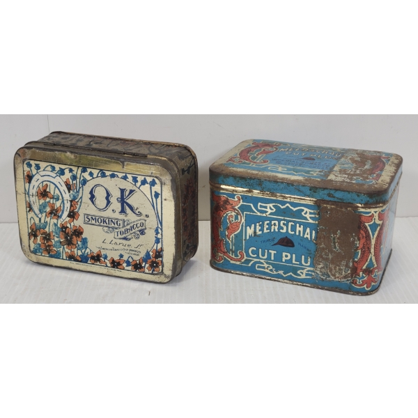 LOT OF 2 - O.K. SMOKING & MEERSCHAUM TOBACCO TINS