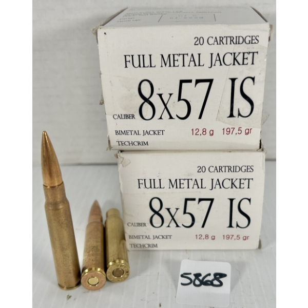 AMMO / BRASS: 39X LIVE & 1X BRASS 8 MM MAUSER - 197.5 GR FMJ