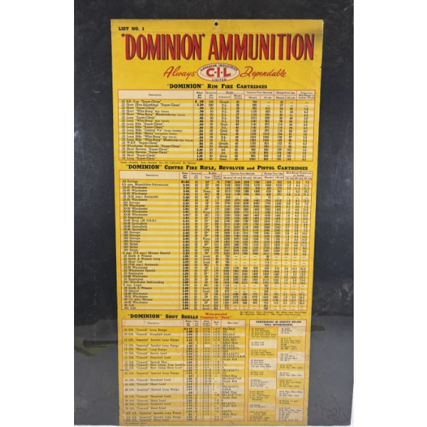 DOMINION AMMUNITION CHART - PAPER - NO 1