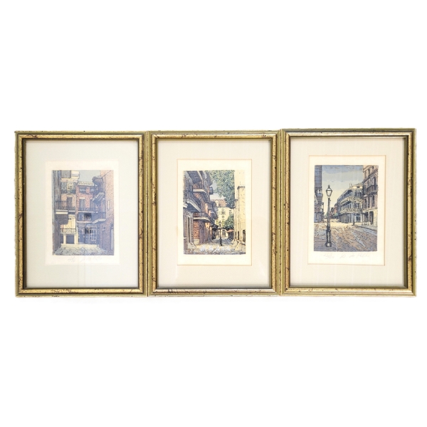 LOT OF 3 - FRENCH QUARTER CITYSCAPES BY DE LA FILLE  - FRAMED PRINTS