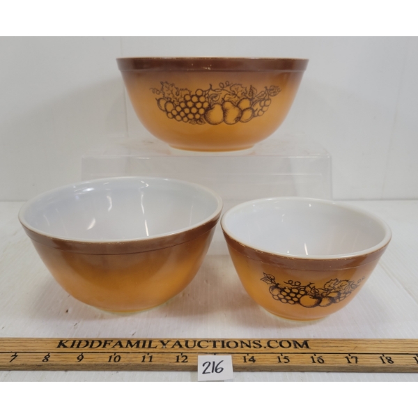LOT OF 3 - PYREX OLD ORCHARD PATTERN MIXING BOWLS