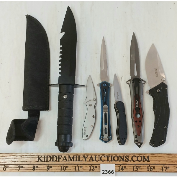 LOT OF 6 - FOLDING & FIXED BLADE KNIVES W/ SHEATH