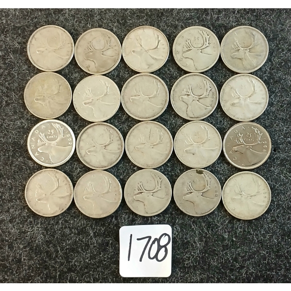 LOT OF 20 - 1937-1968 CDN 25 CENT COINS