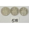 Image 1 : LOT OF 3 - 1961 CDN 50 CENT SILVER COINS
