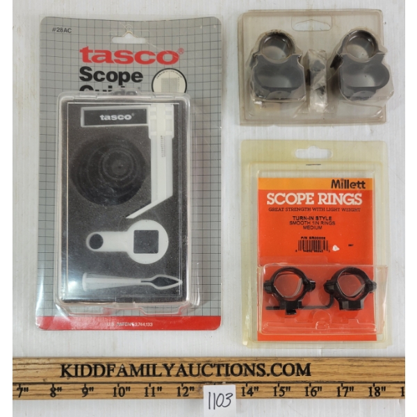 LOT OF 3 - TASCO SCOPE GUIDE & 1IN SCOPE RINGS - INCL MILLET TURN-IN STYLE