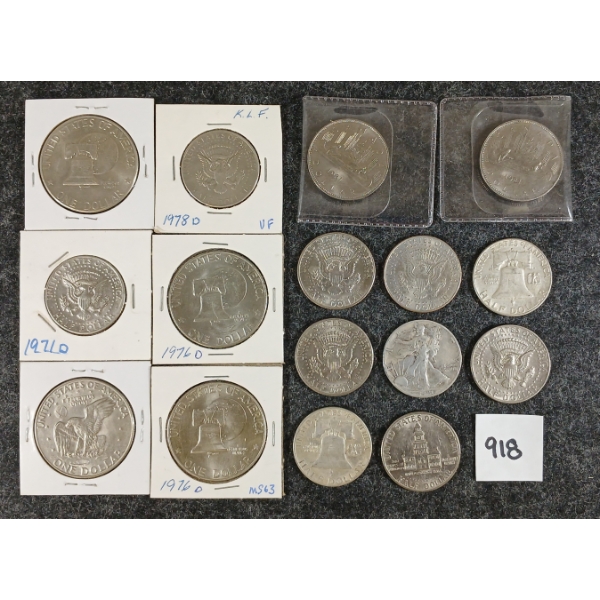 LOT OF 16 - 1976-1981 CDN & U.S. COINS HALF, HALF DOLLARS 