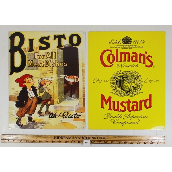 LOT OF 2 - BISTO FOR ALL MEAT DISHES & COLMAN'S MUSTARD SST SIGNS