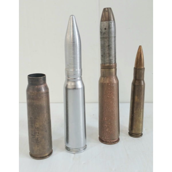 LOT OF 4 - 20 MM & .50 BMG BRASS & INERT ROUNDS