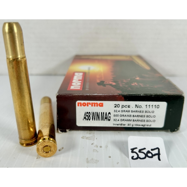 AMMO: 20X NORMA .458 WIN MAG - 500 GR SOLID