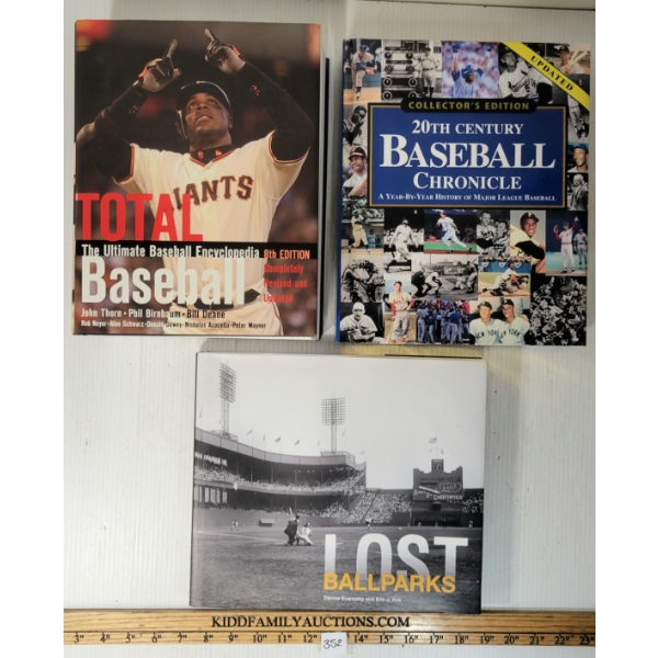 LOT OF 3 - "LOST BALL PARKS", "TOTAL BASEBALL: ENCYCLOPEDIA" & "20TH CENT. BASEBALL CHRONICLE"
