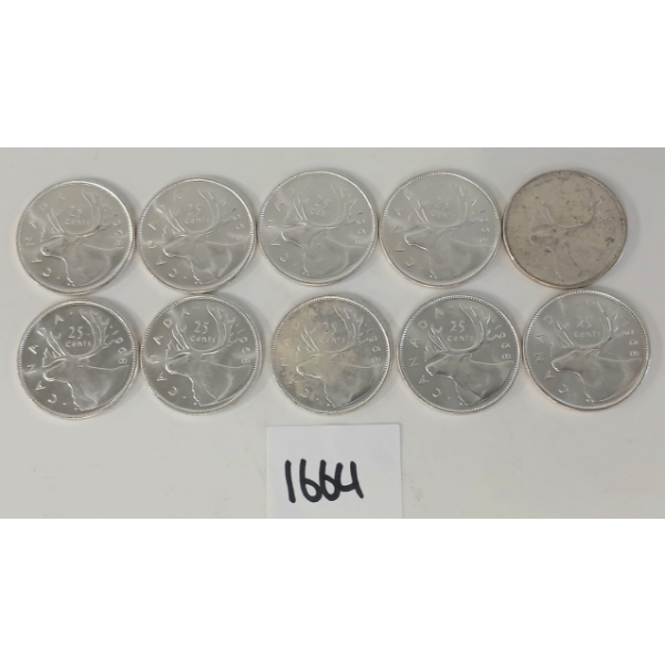 LOT OF 10 - 1968 CDN 25 CENT SILVER COINS