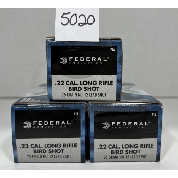 AMMO: 150X FEDERAL .22 LR - 12 GR - BIRD SHOT - NO. 12 LEAD SHOT - SEALED
