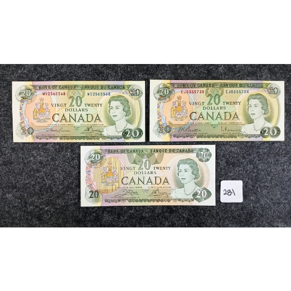 LOT OF 3 - 1969 & 1979 CDN $20 BANKNOTES