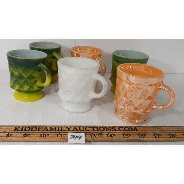 LOT OF 6 - ANCHOR HOCKING FIRE KING KIMBERLY MILK GLASS MUGS