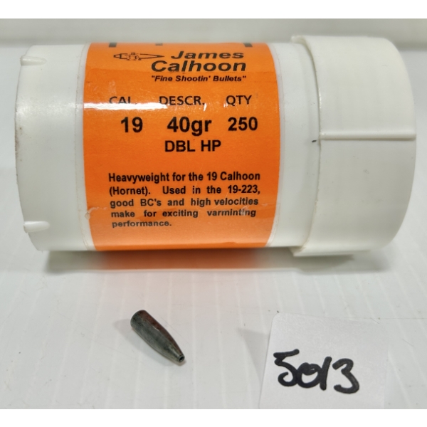 BULLETS: 250X JAMES CALHOON .19 CAL - 40 GR HP