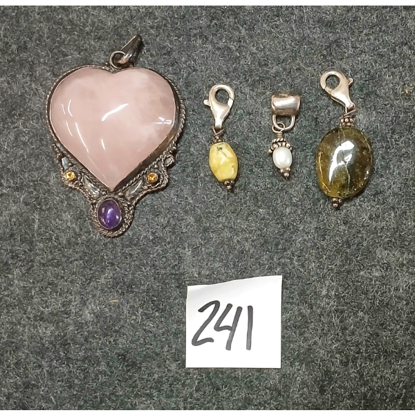 LOT OF 4 - ROSE QUARTZ, PEARL & CRYSTAL PENDANTS