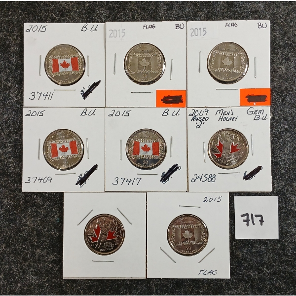 LOT OF 5 - 2017 RCM 25 CENT COIN SETS & 2002 CDN 25 CENT PCS - ANN. OF THE FLAG & MEN'S HOCKEY