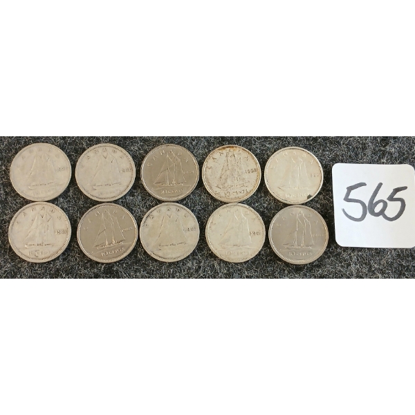 LOT OF 10 - 1941-1969 CDN 10 CENT COINS