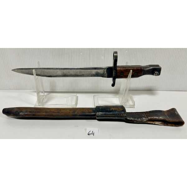 ROSS RIFLE PAT 1907 BAYONET WITH LEATHER SCABBARD