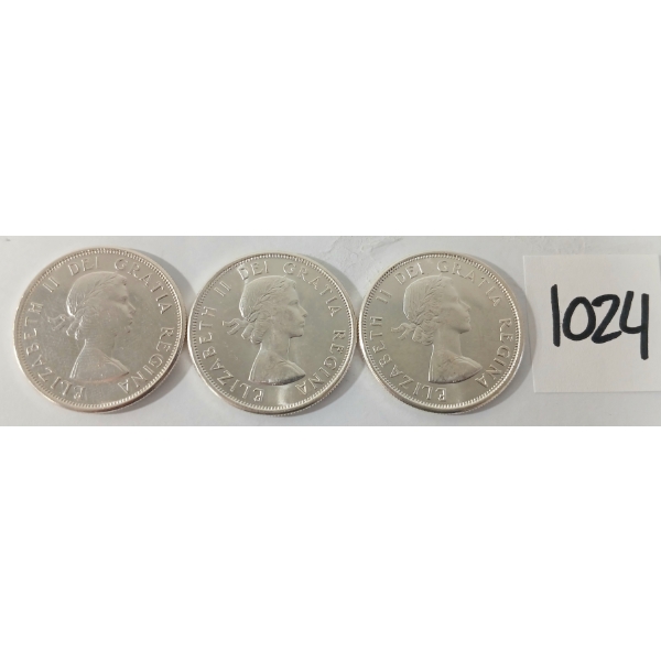 LOT OF 3 - 1963 CDN 50 CENT SILVER COINS