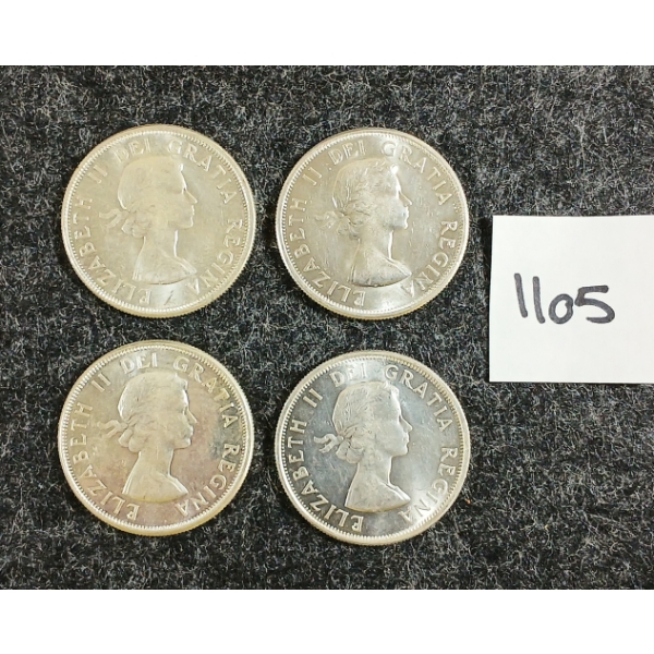LOT OF 4 - 1962 CDN 50 CENT SILVER COINS