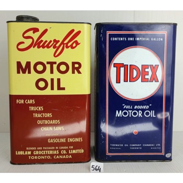 LOT OF 2 - TIDEX & SHURFLO MOTOR OIL GAL CANS
