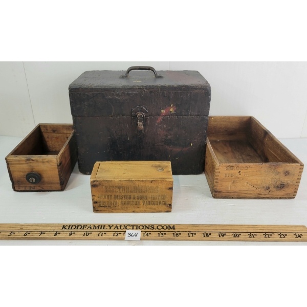 LOT OF 4 - STORAGE CHEST & DRAWERS - INCL DISSTON HOLDERS, GOLDEN SPRAY & FAST COLOR