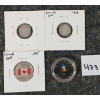 Image 1 : LOT OF 4 - 1891-2015 CDN 5, 25 CENT & DOLLAR - INCL 2010 VANCOUVER STERLING SILVER  LUCKY LOONIE 