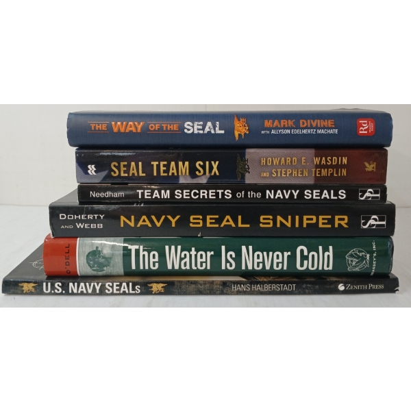 LOT OF 6 - U.S. NAVY SEALS BOOKS - "THE WATER IS NEVER COLD", "SEAL TEAM SIX", ETC