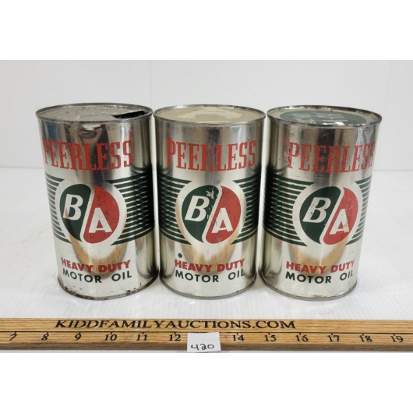 LOT OF 3 - B/A PEERLESS MOTOR OIL QT CANS