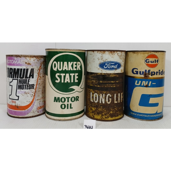 LOT OF 4 - MISC QT CANS - INCL GULF & MOTOMASTER, ETC.