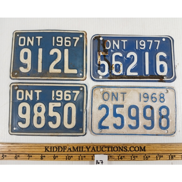 LOT OF 4 - ONTARIO MOTORCYCLE LICENCE PLATES - INCL '67 & ' 77