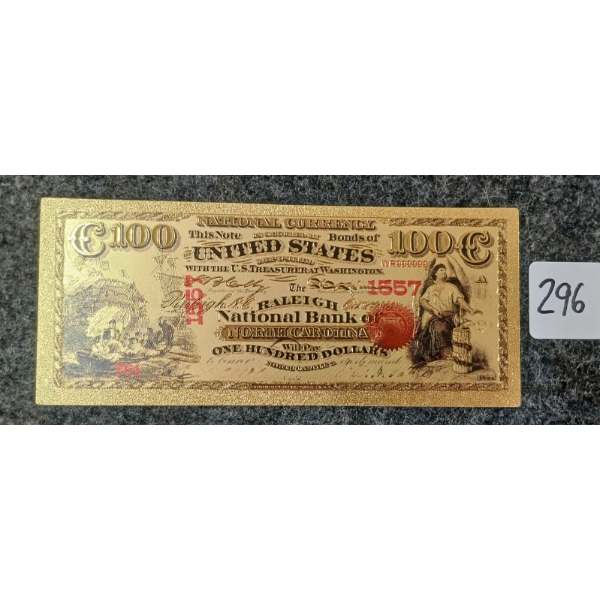 1866 U.S. $100 BANKNOTE - 24K GOLD LEAF