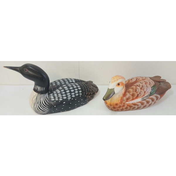 LOT OF 2 - FOLK ART DECOY DUCK & LOON