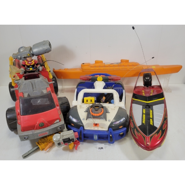 LOT OF 4 - RELIABLE RUBBER S.S. OCEAN, FISHER PRICE RESCUE HEROES FIRETRUCK, ETC - SEE ALL PICS