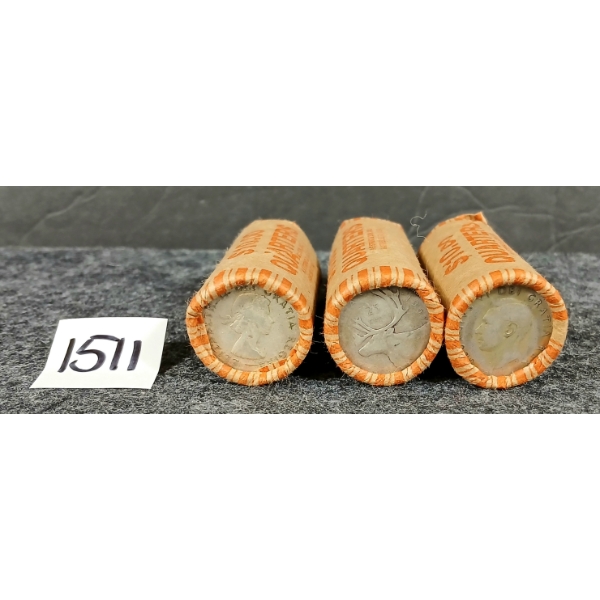 LOT OF 3 - UNOPENED ROLLS OF CDN 25 CENT COINS - INCL 1957