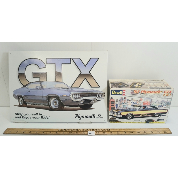 LOT OF 2 - REVELL 1967 PLYMOUTH GTX MODEL AND SST SIGN