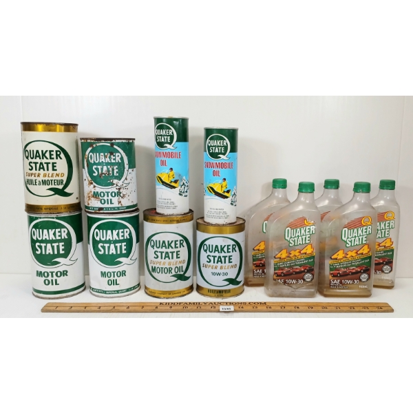 LOT OF 13 - QUAKER STATE - QT OIL & 20 OZ SNOWMOBILE OIL CANS 