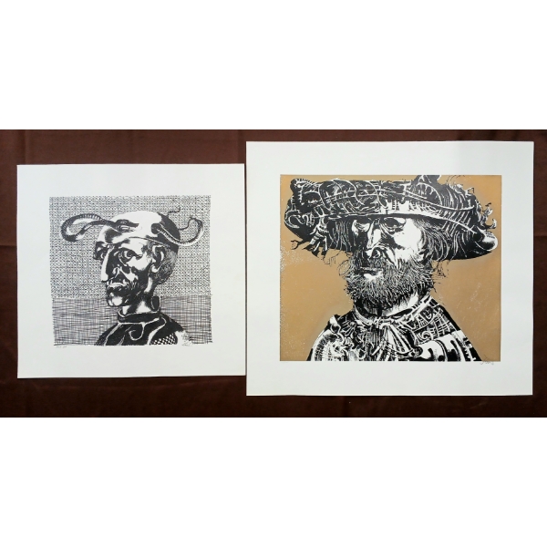 LOT OF 2 - FOLK SURREALISM & MAN'S PORTRAIT BY ENDRE SZASZ (1926-2003) - PRINT
