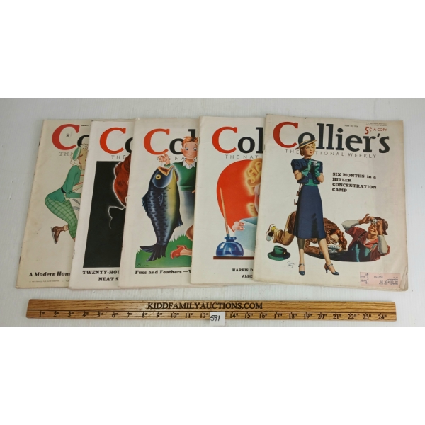 LOT OF 5 - 1935 & 1938 "COLLIER'S THE NATIONAL WEEKLY" JOURNAL