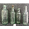Image 1 : LOT OF 4 - AQUA GREEN BLOB TOP SCREW CAP, SQUARE SHOULDER & LONG NECK EMBOSSED BOTTLES