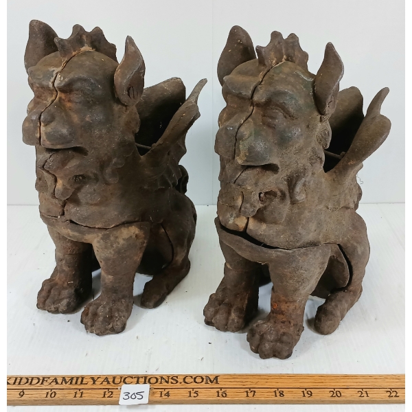 PAIR OF CAST GARGOYLE GARDEN STATUES