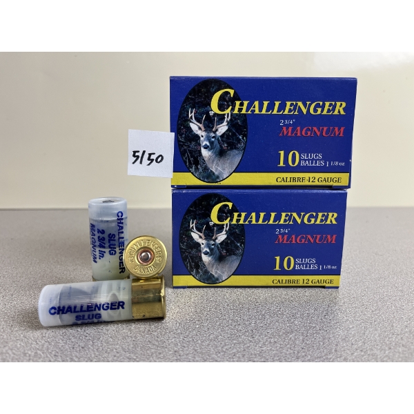 AMMO: 20X CHALLENGER 12 GA 2-3/4IN 1-1/8OZ SLUGS 