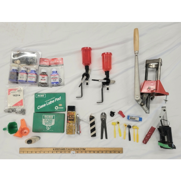 JOB LOT - RELOADING ACCESSORIES, SHELL HOLDERS, GUN OILS, ETC